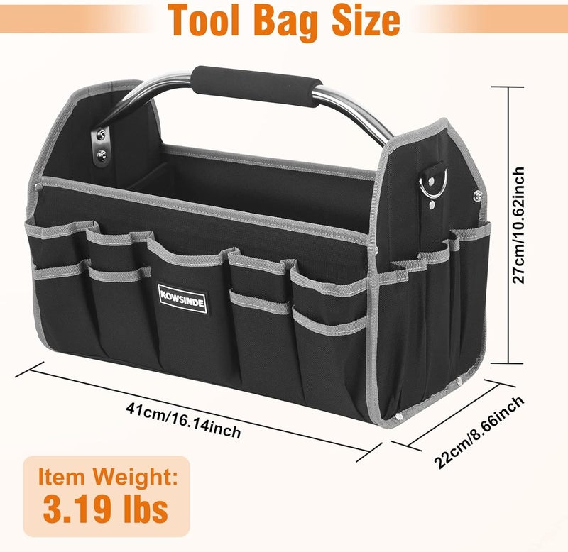 KOWSINDE 16 Inch Tool Bag, Electrician Tool Bag, Open Top Tool Bags, 26 Pockets Can Hold Many Tools, Steel Handle and Removable Shoulder Strap - Image 2